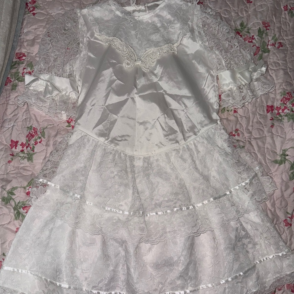 Vintage White Lace Tiered Dress